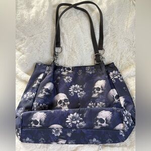 Gothic Skull Print Tote Bag - Black and Gray